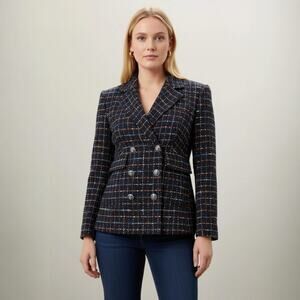 Veronica Beard Rumer Tweed Dickey Jacket in Navy Multi Size 12